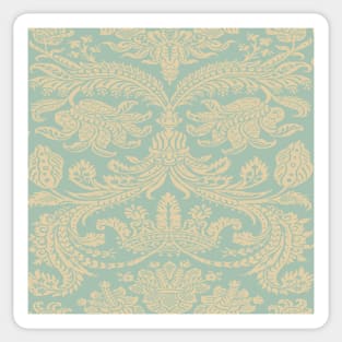 Pale Gold on Light Blue/Teal Medieval Damask Scrolls Sticker